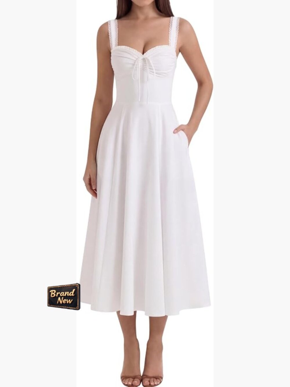 Floral Corset Midi Dress A-Line Sweetheart Lace-Up Sleeveless Summer Wedding
